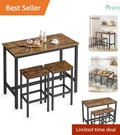 Bar Table Set With 2 Stools Rustic Brown Black Steel Kitchen Dining Living. Fixed Price $132.97.