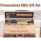 Personalized Bamboo Bbq Gift Set, Grilling Tool Engraved Barbeque Box. Fixed Price $64.50.