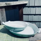 2-10" & 14" Holland Green Baking Enamel Cast Iron Au Gratin Pans Vintage. Fixed Price $30.00.