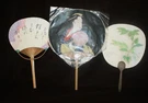 Lot Of 3 Asian Japanese Oriental Round Paddle Fans. Wooden Handles Writing. Fixed Price $34.95.