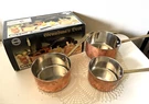 Magma Copper Vtg Set Pots Sauce Pans Brass Handle Nickel Lining New Box Morocco. Fixed Price $75.00.