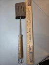Vintage Slotted Metal Spatula Flipper Turner Wooden Handle Angled Bbq Grill 17". Fixed Price $25.00.