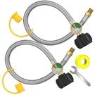 Rv Propane Hoses With Gauge, 24" Stainless Steel Braided, 1/4" NPT/QCC1, 250PSI. Fixed Price $42.43.