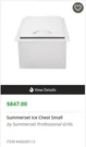 Summerset Ice Chest Small. Fixed Price $700.00.
