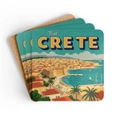 Vintage Travel 4 Pc Cork Coaster Set - Visit Crete, Coffee Table Decor, Home Bar. Fixed Price $21.87.