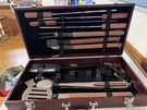 Bbq Tool Set Wooden Case W/ Handles Spatula Tongs Fork Skewers Brush. Fixed Price $12.00.