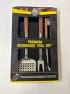 Expert 3-PIECE Stainless Steel Rosewood Tool Set Spatula, Fork, 20" Tongs. Fixed Price $22.99.