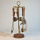 Vintage Mcm Brass Turned Wood Handles Bar Tool Set- With One Open Hanger. Fixed Price $45.99.