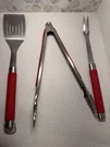 Expert Grill 3-PIECE Bbq Tool Set Spatula Tongs Fork Red Handles Stainless. Fixed Price $19.99.