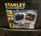 Stanley Rolling Workshop Tool Box, Wheels, Handle, Stackable, 95L, Black Plastic. Fixed Price $40.00.