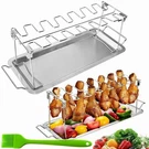 Goldhik Chicken Leg Rack For Grill With Drip Tray 14 Slots Stainless Silver. Fixed Price $22.38.