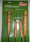 Vintage Coleman Camping Bbq Barbeque Wood Handle Chrome Tool Set 4185110. Fixed Price $59.99.