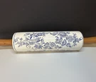 Vtg Rolling Pin Ceramic Floral Blue White Wood Handles Germany Onion. Fixed Price $74.99.