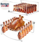 3-IN-1 Rack For Smoking & Chicken Leg Grill Holds 6 Large Ribs,. Fixed Price $42.71.