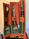 Vintage Coleman Bbq Grill Tools 3 Pc. Set Green Tongs, Fork, Brush New. Fixed Price $50.00.
