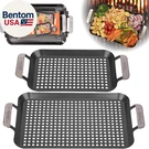 Bbq Topper Grilling Pans (set Of 2)- Non-stick Barbecue Trays W Stainless. Fixed Price $58.43.