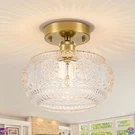 Vintage Modern Semi Flush Mount Ceiling Light - Brass & Floral Glass Shade. Fixed Price $62.71.