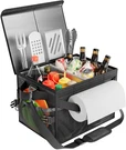 Black Grill Caddy, Bbq Organizer With Lid & Paper Towel Holder, Picnic Griddle. Fixed Price $69.67.
