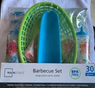 Mainstays 30 Piece Barbecue Set Green Blue Flowers Corn Holders Baskets Bottles. Fixed Price $11.99.
