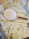 Dru Holland Cast Iron Enamel Frying Pan #22 Wood Handle 8.5 Seafoam Blue S1. Fixed Price $40.00.