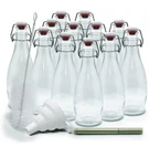 Mockins Set Of 12 -8.5 Oz Glass Bottles Swing Stoppers W/ Brush Pen & Funnel. Fixed Price $30.00.