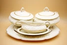 Serving Set, Trays Gravy Boat Soup Tureen Vegetable Dish Crown Ducal Florentine. Fixed Price $123.67.