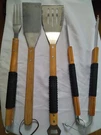 Mr Barbq 3 + 1 Piece Bbq Tool Set With Finger Grips Rosewood Handles. Fixed Price $16.50.