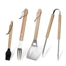Barbecue Grilling Utensils Set Of 4 Stainless Steel Tools With Wood Handle Me.... Fixed Price $18.91.