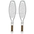 2 Bbq Barbecue Fish Grill Basket Folding Tool With Wooden Handle. Fixed Price $15.99.