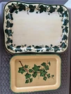 Vintage 2 Ivy Trays Large Tole, Rattan Cal Dak Kitchen Decor. Fixed Price $54.44.