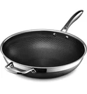 New Hexclad Hybrid Stainless Steel Non-stick 12 Inch Wok With Long Handle Lid. Fixed Price $72.00.