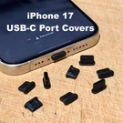Iphone 17 Pro Max Usb-c Dust Plug Covers, Black Silicone Charging Port Caps. Fixed Price $14.99.
