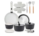 Nutrichef 18-PIECE Nonstick Ceramic Cookware Set W/detachable Handles & Utensils. Fixed Price $89.99.