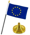 European Union Flag 4"X6" Desk Set Table Stick Gold Base. Fixed Price $8.44.