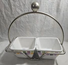 Pampered Chef Simple Additions Silver Caddy W/ 2 Square Mosaic Tiles Bowls. Fixed Price $25.00.