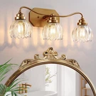 Gold Vintage Bathroom Fixture, 3-LIGHT Sconce With Crystal Shade. Fixed Price $149.99.