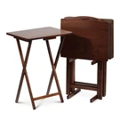 Pj Wood Folding Tv Tray Tables With Compact Storage Rack, Honey Oak, 5 Piece Set. Fixed Price $94.99.